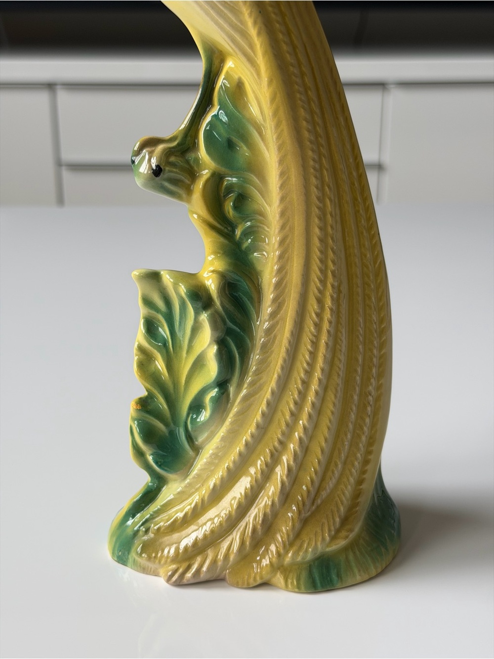 Vintage Ceramic Peacock Figurine Yellow Glossy Mid-Century Decor Bird Statue - Picture 3 of 11